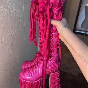 Vibrant Fuchsia Lace-Up Platform Shoes